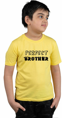 CHOMMBOOKA TREND Boys Typography Pure Cotton Regular T Shirt(Yellow, Pack of 1)