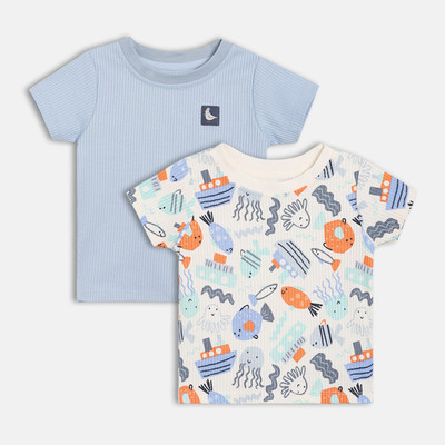 MINI KLUB Baby Boys Printed Pure Cotton Regular T Shirt(Multicolor, Pack of 2)