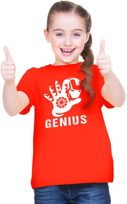 CHOMBOOKA Girls Printed Polyester Oversized T Shirt(Red, Pack of 1)