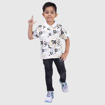 CRAZYPENGUIN ELITE Boys Typography, Printed Pure Cotton Regular T Shirt(White, Pack of 1)