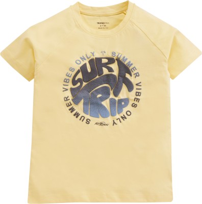 TRUENO Boys Printed Pure Cotton Regular T Shirt(Yellow, Pack of 1)