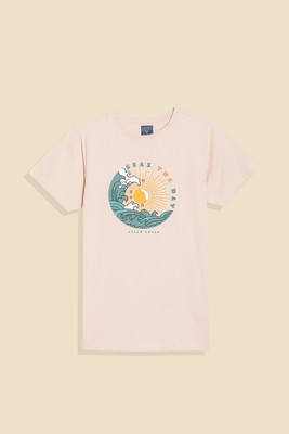 Allen Solly Boys Graphic Print Cotton Blend Regular T Shirt(Pink, Pack of 1)