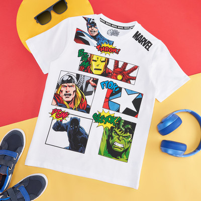 Pantaloons Junior Boys Printed Pure Cotton Regular T Shirt(Pink, Pack of 1)