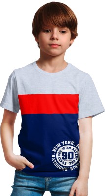 minicult Boys Printed, Colorblock Cotton Blend Regular T Shirt(Grey, Pack of 1)