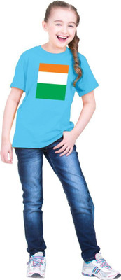 Mahifashion trend Girls Printed Polyester Oversized T Shirt(Blue, Pack of 1)