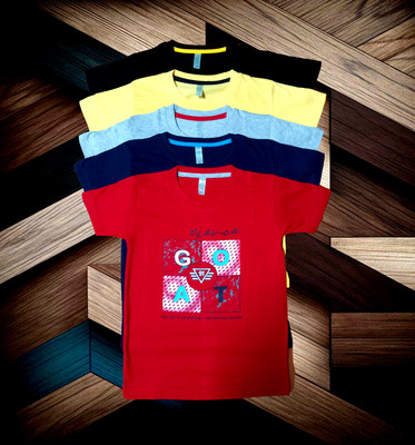 SBN Newlifestyle Boys Printed Pure Cotton Regular T Shirt(Blue, Pack of 5)