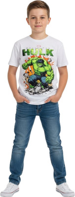 KNCH Boys & Girls Graphic Print Polyester Regular T Shirt(White, Pack of 1)