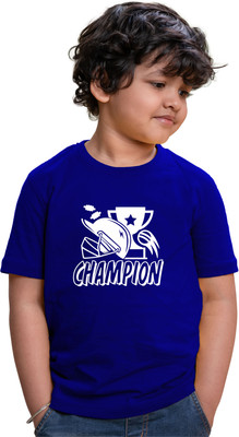 CHOMMBOOKA TRENDING Boys Typography, Graphic Print Pure Cotton Regular T Shirt(Blue, Pack of 1)