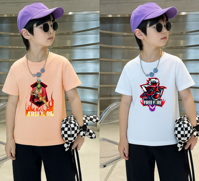 Lecowar Boys Printed Polyester Regular T Shirt(Pink, White, Pack of 1)