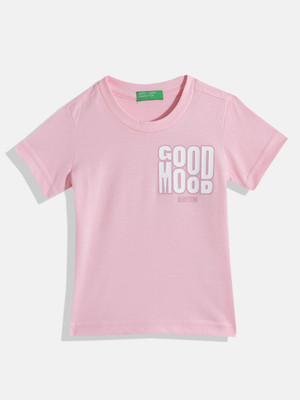 United Colors of Benetton Boys Printed Cotton Blend Regular T Shirt(Pink, Pack of 1)