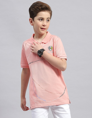 MONTE CARLO Boys Printed Pure Cotton Regular T Shirt(Pink, Pack of 1)