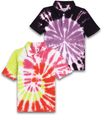 TOTCO Boys & Girls Tie & Dye Pure Cotton Regular T Shirt(Multicolor, Pack of 2)