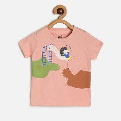 MINI KLUB Boys Typography, Graphic Print Organic Cotton T Shirt(Pink, Pack of 1)