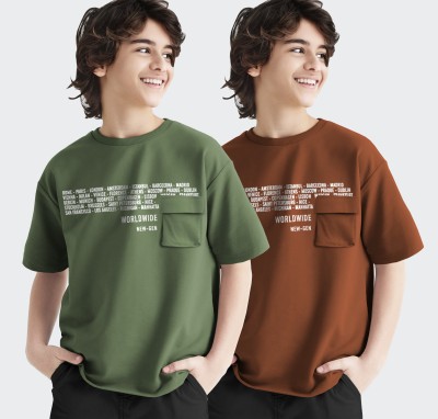 TRIPR Boys Typography Cotton Blend T Shirt(Multicolor, Pack of 2)