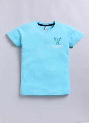 CRAZYPENGUIN ELITE Boys Printed Cotton Blend Regular T Shirt(Blue, Pack of 1)