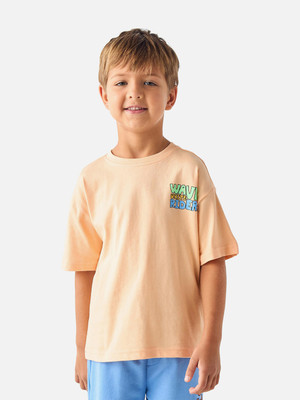 JUNIORS by Babyshop Boys Graphic Print Pure Cotton Regular T Shirt(Orange, Pack of 1)