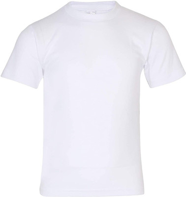 QUALITY FAB Boys & Girls Solid Cotton Blend Regular T Shirt(White, Pack of 1)