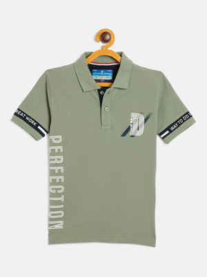 DUKE Boys Printed Cotton Blend Slim T Shirt(Green, Pack of 1)