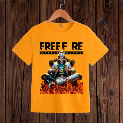 RARFASHIONATER Boys & Girls Printed Polycotton Regular T Shirt(Yellow, Pack of 1)