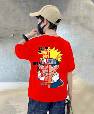 Beaumen Boys Printed Pure Cotton Oversized T Shirt(Red, Pack of 1)