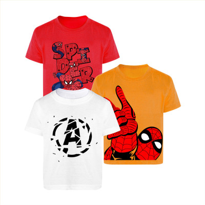 YK Marvel Boys Printed Cotton Blend Regular T Shirt(Multicolor, Pack of 3)