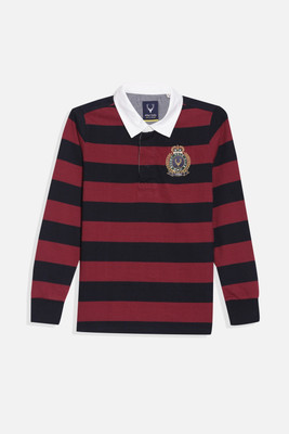 Allen Solly Boys Striped Polycotton Regular T Shirt(Maroon, Pack of 1)