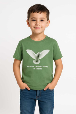 Shri Aditya Garments Boys Printed Cotton Blend Regular T Shirt(Green, Pack of 1)