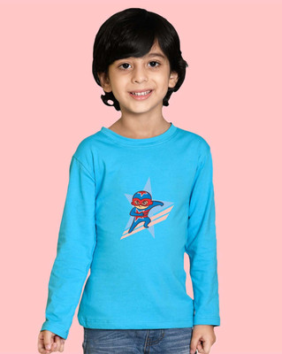 Nusyl Boys Printed Cotton Blend Regular T Shirt(Blue, Pack of 1)