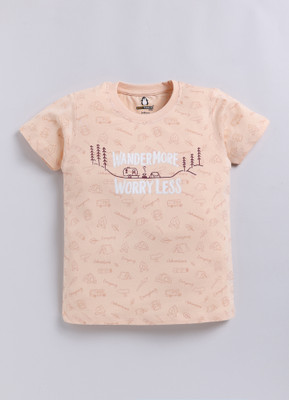 CRAZYPENGUIN ELITE Boys Printed Cotton Blend Regular T Shirt(Pink, Pack of 1)