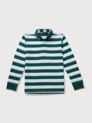 GINI & JONY Boys Striped Cotton Blend T Shirt(Dark Green, Pack of 1)