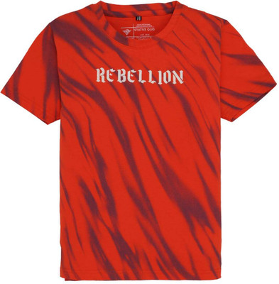 Status Quo Boys Printed Elastane, Cotton Blend Regular T Shirt(Red, Pack of 1)