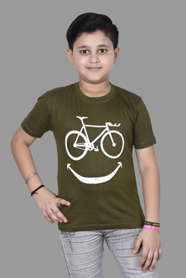 TADEO CREATION Boys Printed Cotton Blend Oversized T Shirt(Green, Pack of 1)