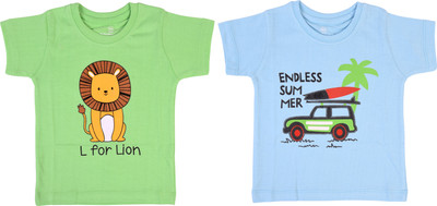 Toddylon Boys & Girls Graphic Print Pure Cotton Regular T Shirt(Multicolor, Pack of 2)