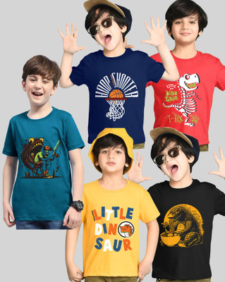 ENITOR Boys Printed Cotton Blend Regular T Shirt(Red, Blue, Pack of 5)