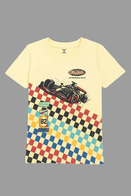Tora Boys Printed Cotton Blend Regular T Shirt(Yellow, Pack of 1)