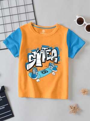 Codez Boys Typography, Printed Cotton Blend T Shirt(Orange, Pack of 1)