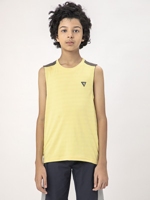 TECHNOSPORT Boys Colorblock Polyester Slim T Shirt(Yellow, Pack of 1)