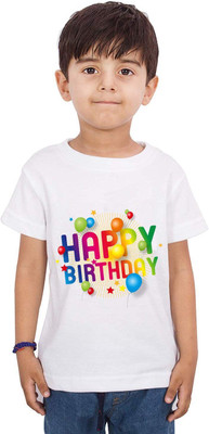 THEYOUNGESTTEE Boys Typography, Printed Cotton Blend Regular T Shirt(White, Pack of 1)