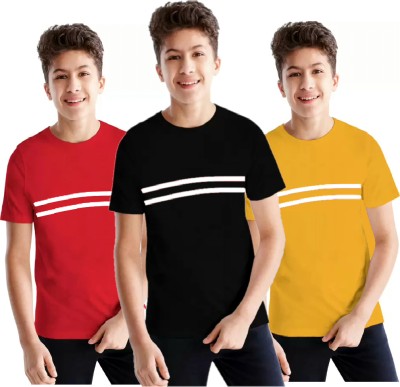 FTC FASHIONS Boys Printed Cotton Blend T Shirt(Multicolor, Pack of 3)