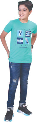 SUPERKID Boys Abstract Cotton Blend Regular T Shirt(Green, Pack of 1)
