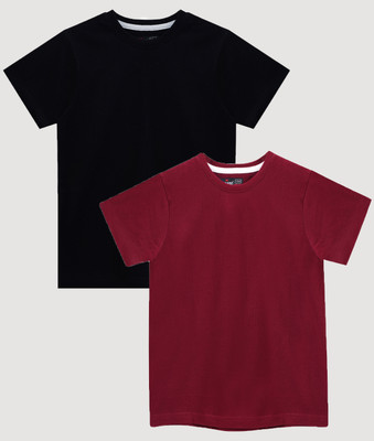 Dechado Boys Solid Pure Cotton Regular T Shirt(Multicolor, Pack of 2)