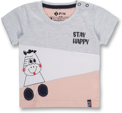 3Pin Boys Printed Pure Cotton Regular T Shirt(Beige, Pack of 1)
