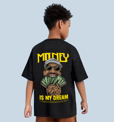 HIPHOPFASHION Boys Printed Cotton Blend Oversized T Shirt(Black, Pack of 1)