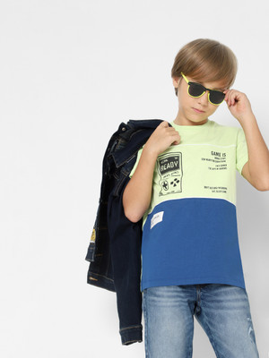 Jack & Jones Junior Boys Colorblock Cotton Blend Regular T Shirt(Green, Pack of 1)