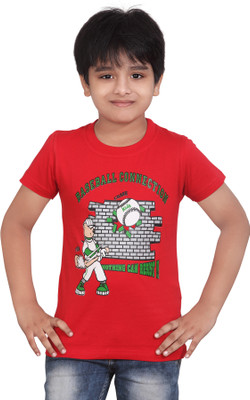 dongli Boys Typography, Printed Pure Cotton Regular T Shirt(Red, Pack of 1)
