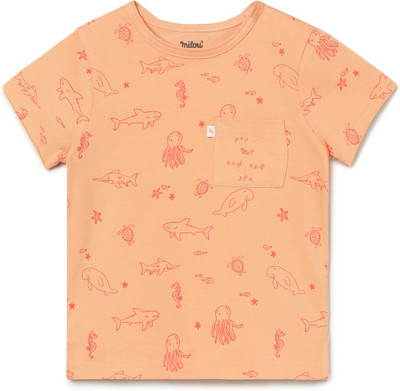 milou Baby Boys Animal Print Cotton Blend Regular T Shirt(Orange, Pack of 1)