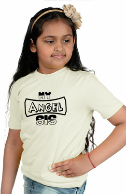 CHOMMBOOKA TRENDING Girls Typography Cotton Blend Regular T Shirt(Yellow, Pack of 1)