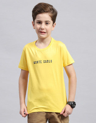 MONTE CARLO Boys Printed Pure Cotton Regular T Shirt(Yellow, Pack of 1)