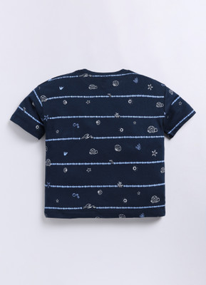 CRAZYPENGUIN ELITE Boys Printed Cotton Blend Oversized T Shirt(Dark Blue, Pack of 1)