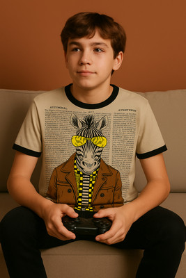 Color Bloom Boys Printed Cotton Blend Regular T Shirt(Beige, Pack of 1)